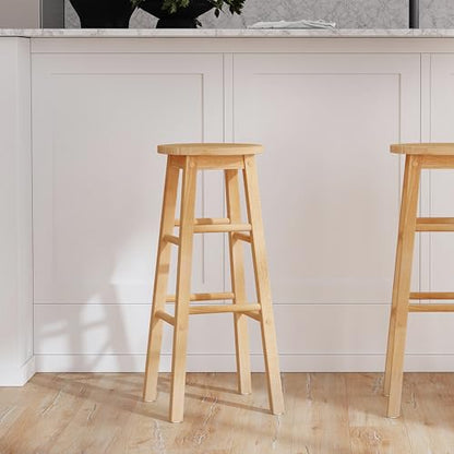Linon Natural Barstool with Round Seat, 24-Inch