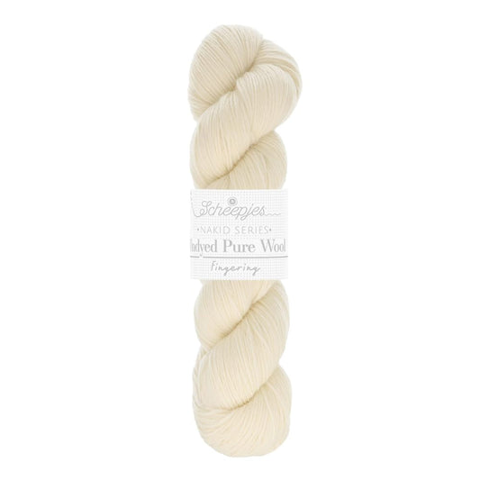 Scheepjes Nakid S Undyed Pure Wool Fingering Yarn, 100 g Ball, White 001