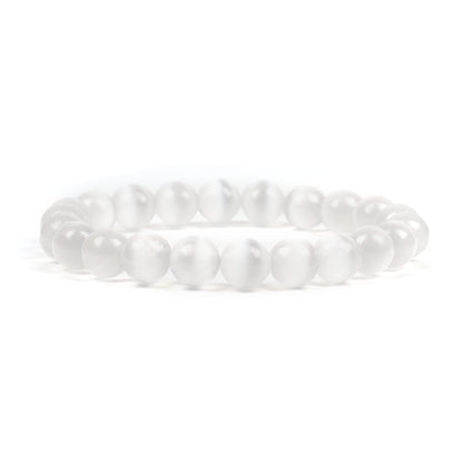 Cherry Tree Collection Selenite Beaded Bracelet – Genuine 8mm Gemstone Stretch Bracelet for Men & Women – Handmade Crystal Bracelet - (Selenite - M)