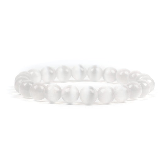 Cherry Tree Collection Selenite Beaded Bracelet – Genuine 8mm Gemstone Stretch Bracelet for Men & Women – Handmade Crystal Bracelet - (Selenite - S)