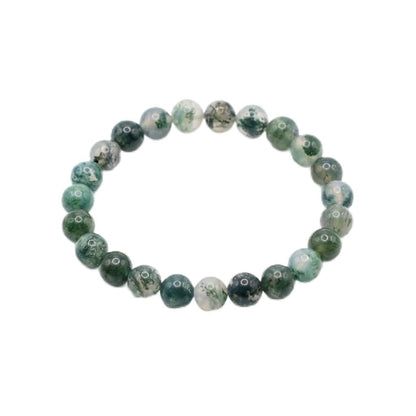 The Vida Handmade AAA+ Quality Crystal Stretch Elastic Bracelet - Nature Gemstone - Jewelry Gift - Holiday Gift - For Women & Men (Moss Agate)