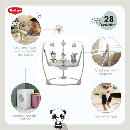 Tiny Love 4-in-1 Jump & Play Stationary Activity Center, Baby Jumper with Lights & Music, Developmental Toys, 360 Swivel Seat, Baby Activity Entertainer for 6 Months+, Black and White