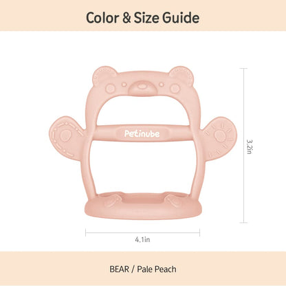 PETINUBE Baby Wrist Silicone Teether Soothing Pacifier for Infants 3+ Months Babies Made in Korea Anti-Dropping (Bear-Pale Peach Pack of 1)