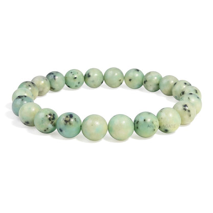 ANAYA AGATE Kiwi Jasper Bracelet, Natural Healing Crystal Bracelet for Women and Men, 8mm Round Beaded Bracelet for Spiritual, Protection, Positive Energy, Elastic Adjustable Size Gemstone Bead Bracelet