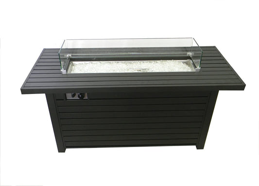 PrimeGlo 54'' Propane Fire Pit Table with Lid, Wind Screen, 50000BTU, Fire Glass, Rectangular Fire Pit Table, Black Mocha Finish