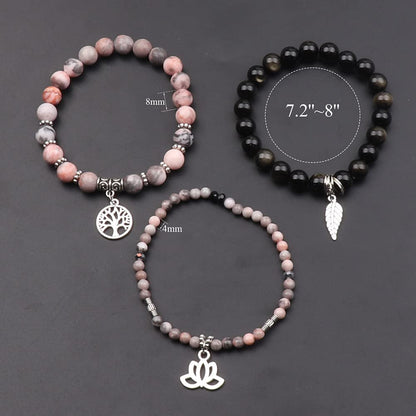 UEUC Tree of Life Yoga Healing Stone Bracelets, Multilayer Lotus Chakra Stone Reiki Bracelet Sets, Anxiety Crystal Natural Stone,for Women Stress Relief(#131)