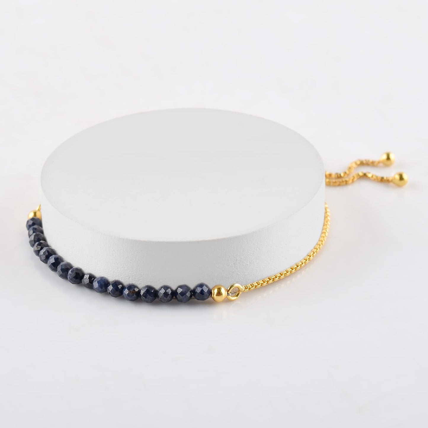 InfinityGemsArt Sapphire Bracelets For Women, September Birthstone Jewelry, Blue Beads Beaded Stone Bolo Slider Crystals and Healing Stone, 14K Gold Plated Adjustable Chain, Valentines Day Gifts For Her
