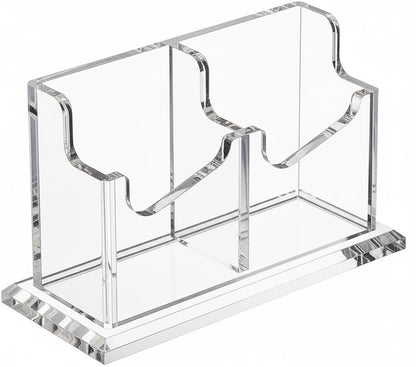 Acrylic Business Card Holder for Desk - 2 Slot Vertical Clear Business Card Display Stand, Fits Standard 2 x 3.5 Inch Cards, Office Desk Organizer for Home & Professional Use