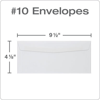 Quality Park #10 Envelopes, Letter Size White Mailing Envelopes, 4-1/8x9-1/2 Inch, No Window Business Envelopes, Gummed Closure, 500/Box (QUA90020)