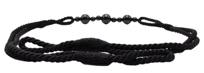DÉCOPRO Beautiful Rope Curtain and Drapery Holdback Embellished with Glass Beads Tieback 26" Spread (66cm) 3/16" (0.5cm) Thick (Style# RTB9920BEADED) Pure Black #K9 (Jet Black) Pack of 4