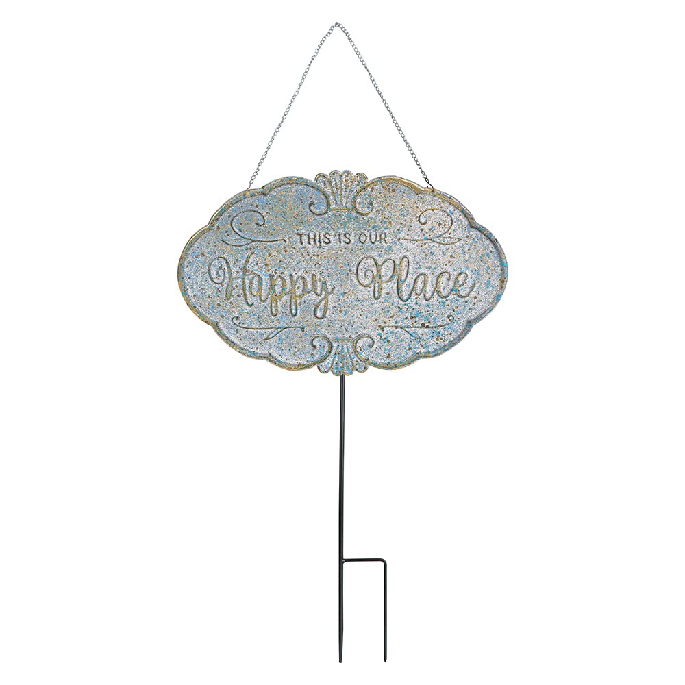 All Chic Outdoor Garden Signs Decorative Yard Sign Stakes Metal Hanging Sign Rustic Outdoor Decor 26.4" x 15.8" Includes Stakes and Hanging Chain