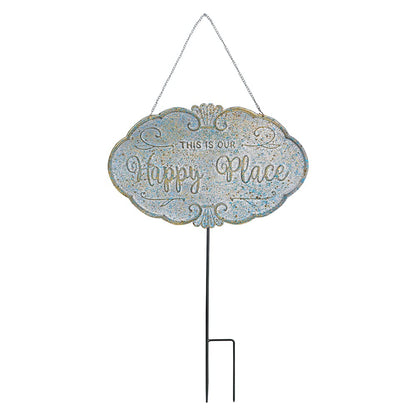 All Chic Outdoor Garden Signs Decorative Yard Sign Stakes Metal Hanging Sign Rustic Outdoor Decor 26.4" x 15.8" Includes Stakes and Hanging Chain