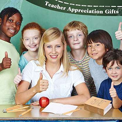 Kosiz 240 Pcs Teacher Appreciation Gifts Bulk Thank You Kraft Notebooks Set Motivational Mini Journal Notebook Inspirational Bamboo Ballpoint Pen Teacher Appreciation Day Gift for School Team Group