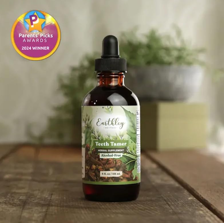 Earthley Wellness Teeth Tamer, Teething Relief for Babies & Kids, Organic Herbal Formula, Soothes Drooling, Gum Discomfort & Irritability, Sugar-Free, 3+ Month Supply (1.69 oz Glass, 500 doses)