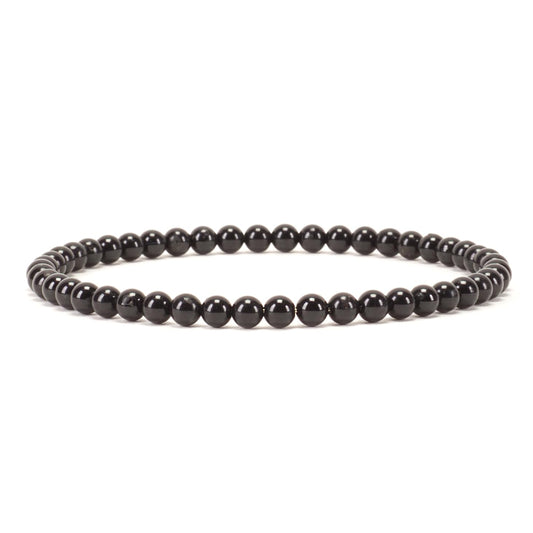 Cherry Tree Collection - Small, Medium, Large Sizes - Gemstone Beaded Bracelets For Women and Men - 4mm Round Beads (Black Obsidian, Medium)