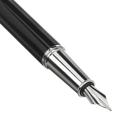 Amazon Basics Refillable Fountain Pen with Smooth Writing, Medium Point, Black Metal Barrel, Black Ink, 2 Replacement Cartridges