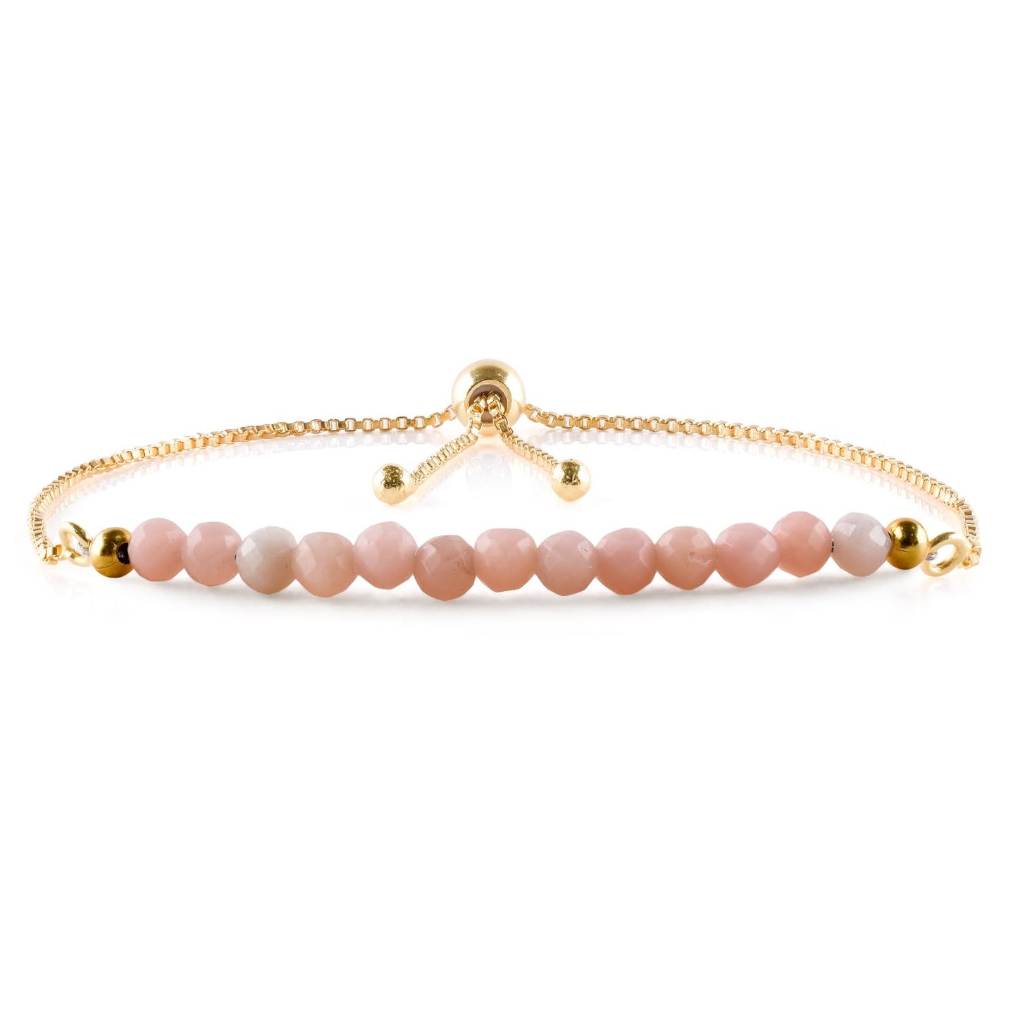 InfinityGemsArt Pink Opal Bracelets For Women, October Birthstone Jewelry, Dainty Pink Beaded Stone Bolo Slider Crystals Gemstones Bracelet, 14K Gold Plated Adjustable Chain, Valentines Day Gifts For Her