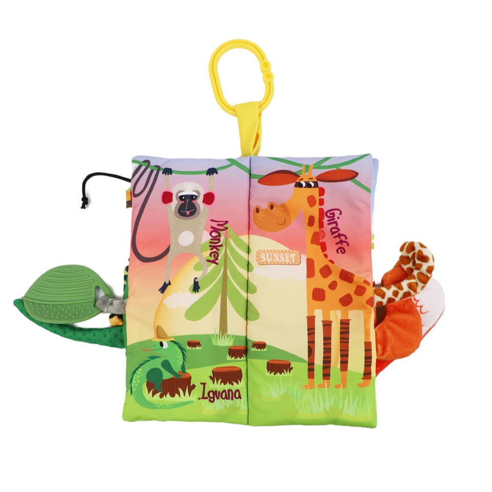 bebe mondo Jungle Baby Stroller Toys,Baby Books 0-6 Months,Touch and Feel Crinkle Cloth Books for Babies Infant Newborn Toys 0-3-6-12-18 Months, Interactive,Shower Gifts for Boys Girls