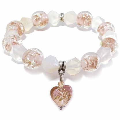 ARTSY Crafts Glow in the Dark Glass Beads with Natural Gemstone Beads Charm Bracelets, Crystal Healing Stones Firefly Beads Bracelet for Men Women Love Calming Anxiety Chakra Spiritual Gifts, Quartz