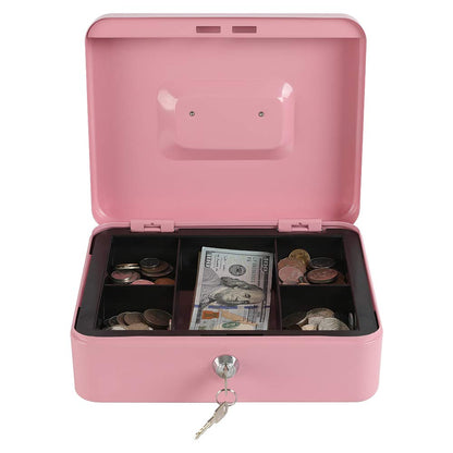 xydled Locking Steel Large Cash Box with Removable Coin Tray and Key Lock,9.84"x 7.87"x 3.54",Pink