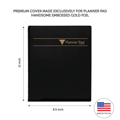 Planner Pad Spiral Bound January-December 2026/ Calendar Year 8 1/2" x 11" Large 3-Tier Funnel Down 12 Month Organizer, Black Cover/Black Ink