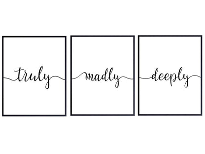Truly Madly Deeply Typography - Unframed Wall Art Prints - Set of Three - Makes a Great Gift for Home Decor - Perfect for Living Room or Bedroom Display - Ready to Frame (8x10) Photos