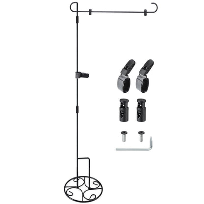 Sunnychicc 2 Pcs Garden Flag Stand with Base Above Ground Metal Yard Flag Pole Holder with One Tiger Clip Two Spring Stoppers for Fall Christmas Holiday Outdoor Decoration(Classic Style)