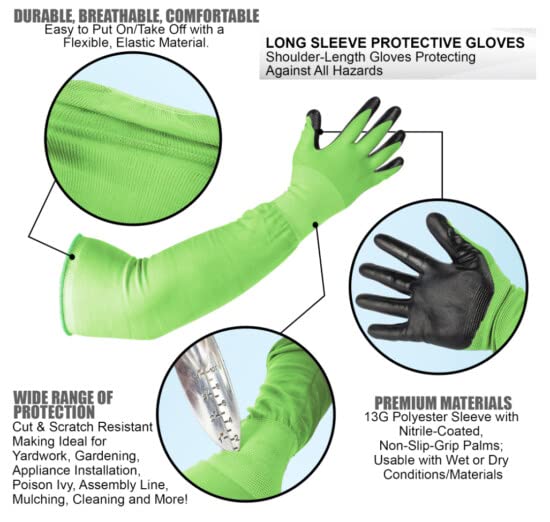 CHARGUY Long Sleeve Gardening Gloves, Protection Flexible Sleeves, No-Slip Grip Strong Durable Garden Gloves, Extended Cuff Women Men Outdoor/Indoor, 1 Pair