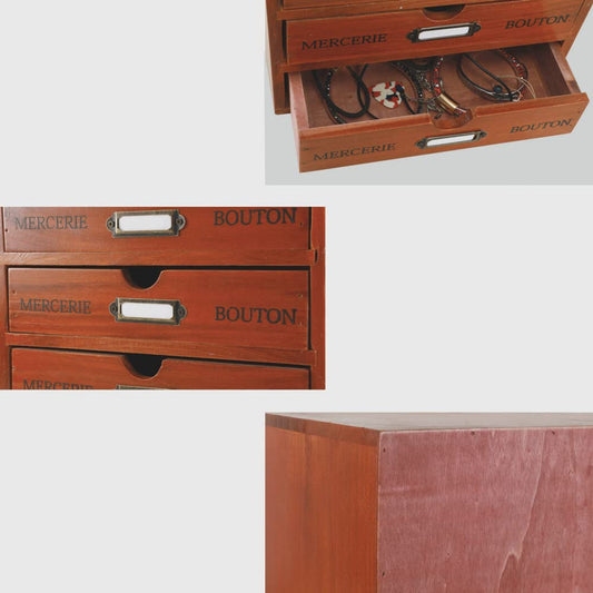 PACKGILO Wooden Storage Box with 4 Drawers Vintage Office Supplies and Accessories Letter Tray Wood Desktop School Supply Organizer Library Card Catalog Cabinet with Lables Rustic Jewelry Box (BROWN)