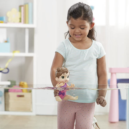 Baby Alive Splash'n Snuggle Baby Brown Hair Doll for Water Play, with Accessories
