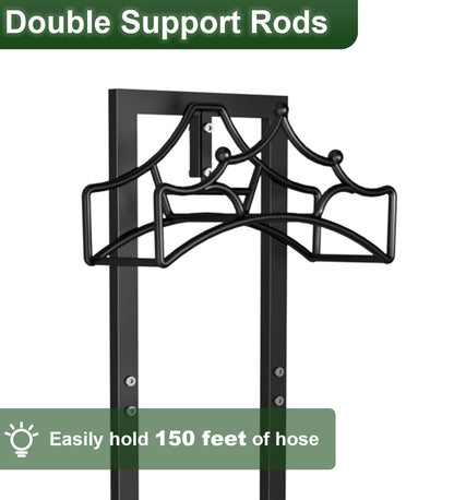 Garbuildman Garden Hose Holder with 4 Spikes, Freestanding Metal Hose Stand for Outdoor Garden, Detachable Hose Storage Rack for Lawn & Yard, Crown Black