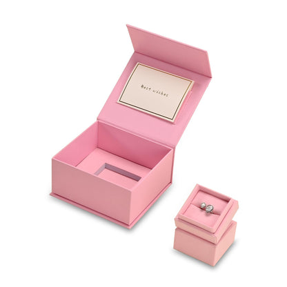 Oirlv Ring Gift Box with Lid Magnetic Boxes for Wedding Proposal Gift Birthday Present with Card(Pink)