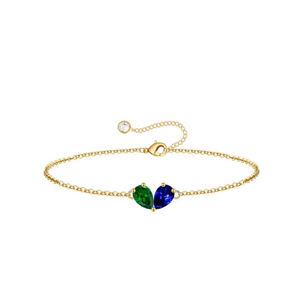 Turandoss May December Birthstone Bracelet for Women - Created Emerald, Tanzanite Bracelet Pear Birthstone Bracelets for Women, 14K Dainty Gold Plated Bracelets for Women Girls Jewelry Gifts
