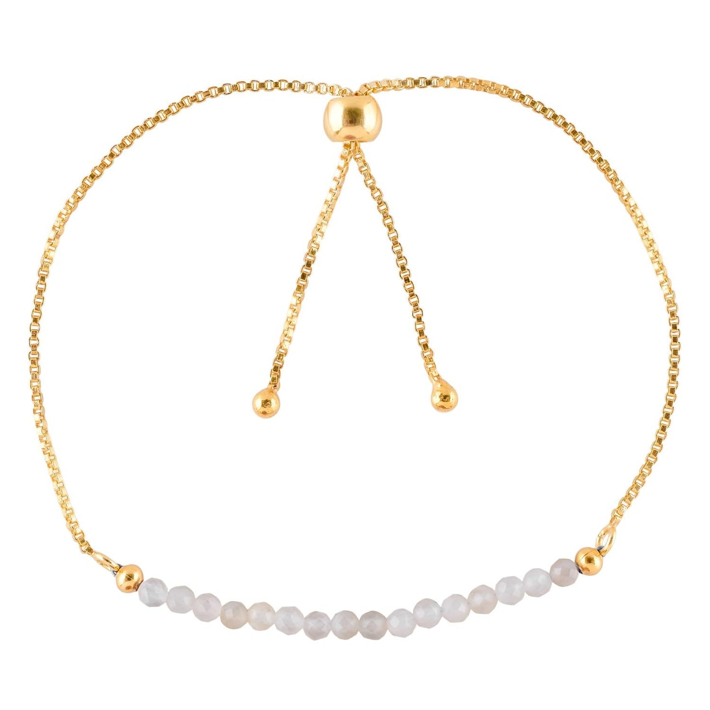 QNAVIC Natural Moonstone Gemstone Micro Beaded Dainty Slider Bolo Bracelet, Handmade Jewelry for women, Healing Chakra Crystals Birthstone Gift for Her, 14K Gold Plated Chain 6-9 inch