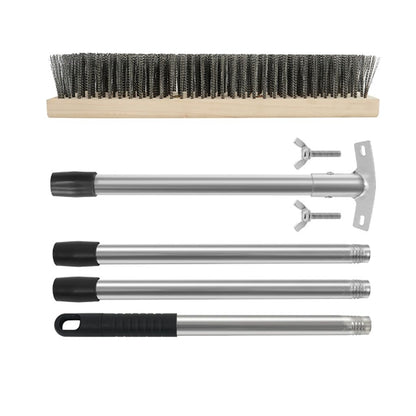 Heavy Duty Floor Scrubber,Deck Brush with Long Handle,56L''×12W Stainless Steel Wire Scrub Brush, Stiff Metal Bristle Scrubber Broom for Deck, Concrete, Patio Floor Cleaning Moss Removal