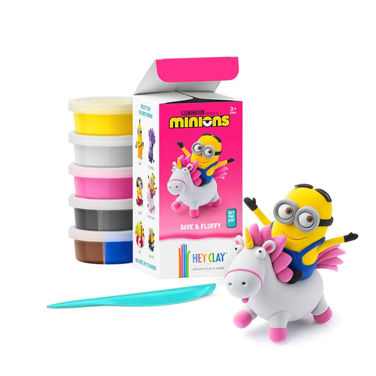 HEY CLAY Minions - Colorful Modeling Air Dry Clay for Kids - Air Dry Clay Kit 5 Cans and Sculpting Tools with Fun Interactive Instructions App - Age 3 and up (Dave & Fluffy)