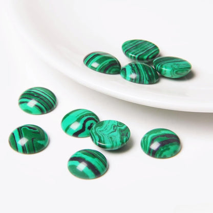 20pcs 16mm Natural Stone No Hole Malachite Semicircle Smooth Cabochons Beads Healing Chakra Crystal Stone Bead for Jewelry Making Rings Earrings Necklace Bracelet DIY Crafts