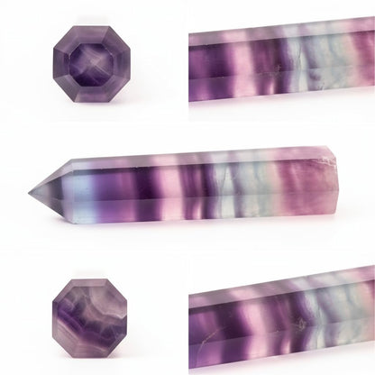 WHAL&YUNE Gemstone Wands 1PC, Rainbow Fluorite Hexagonal Wands Gemstone Tower, Natural Hand Carved Pointed Stone Fluorite Crystal for Meditation, Home Decor-3"-3.5"(8-9cm)