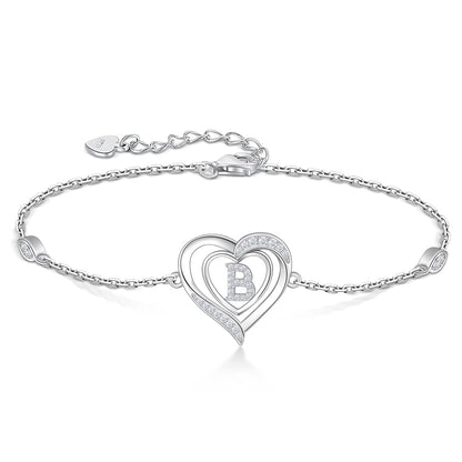 RIVIKO Heart Initial Bracelets for Women,925 Sterling Silver Letter B Bracelets,Personalized Charm Alphabet Jewelry Anniversary Valentines Birthday Gifts for Women Her Mom Wife Lady