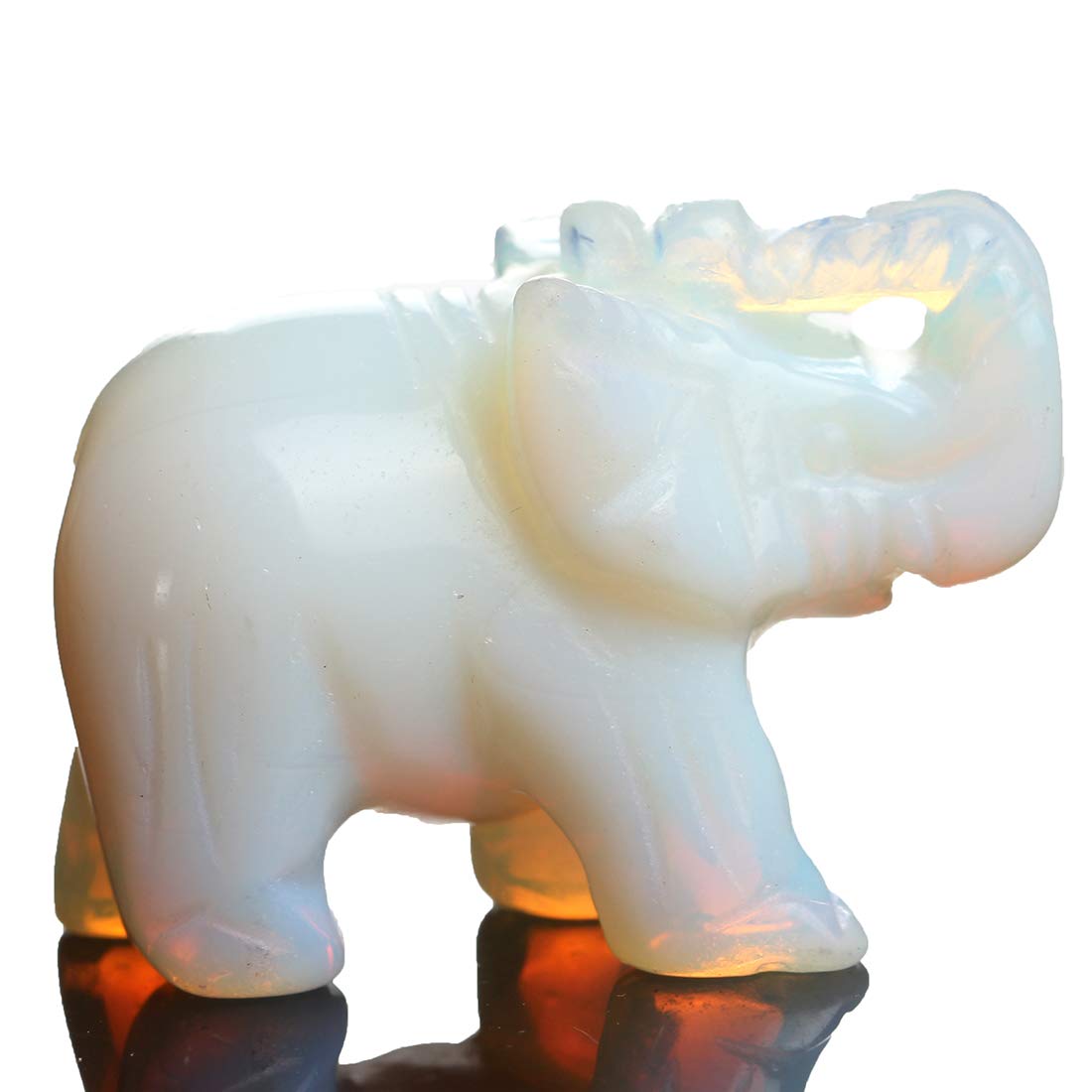 YWG Stone Opal Opalite Elephant 1.5 Inches Statue Crafts Natural Stone Carved Figurine Chakra Carving Healing Reiki with Free Pouch