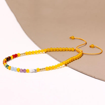 Wizock Reiki 7 Chakra Beaded Anklet Meditation Yoga Colorful Ankle Bracelets for Women Balance Beach Foot Jewelry Adjustable (Yellow Agate)