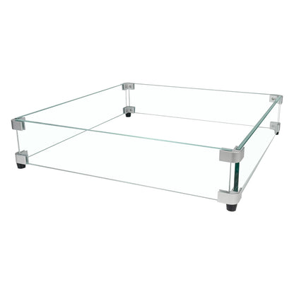 BOMINICA Glass Wind Guard for 28''&32" Fire Pit Table, 20 x 20 x 4 inch Clear Tempered Wind Guard for Gas Firepit, Thick Square Glass Shield with Aluminum Corner Bracket & Rubber Feet