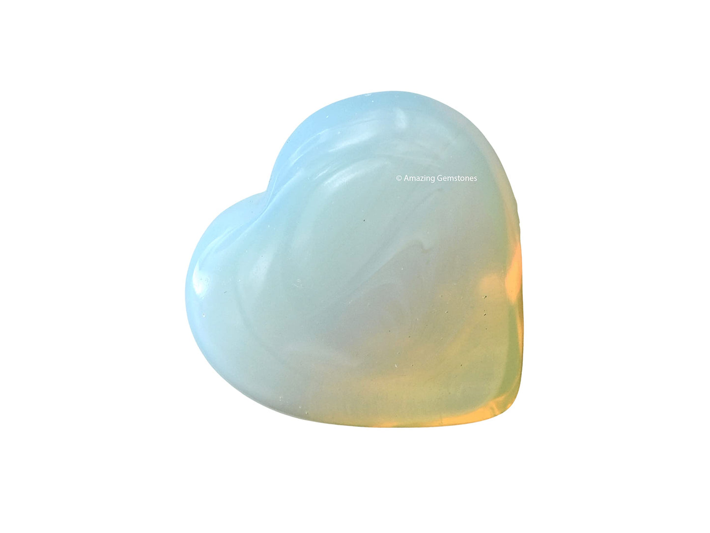 Opalite Crystal Heart Palm Stone - Pocket Massage Worry Stone for Natural Body Chakra Balancing, Reiki Healing and Crystal Grid