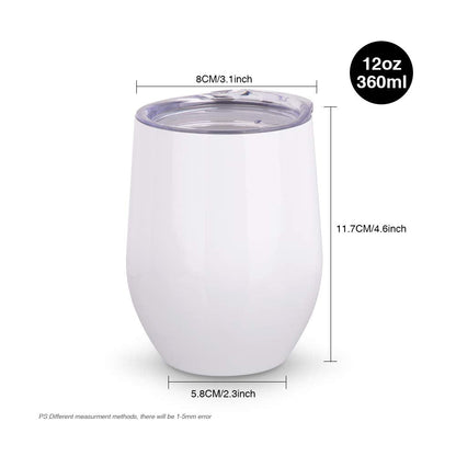 PYD Life Sublimation Blanks Wine Tumbler Cups White 12 OZ Stainless Steel Insulated Stemless Mugs with Lid 6 Pack