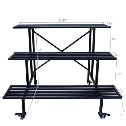 Zhongma 3 Tier Sturdy Metal Plant Stand with Wheels, L35.43 x W26 x H26 inch, Heavy Duty Plant Holder for Home Indoor and Outdoor, 660 LBS Capacity & Heavy Duty Construction