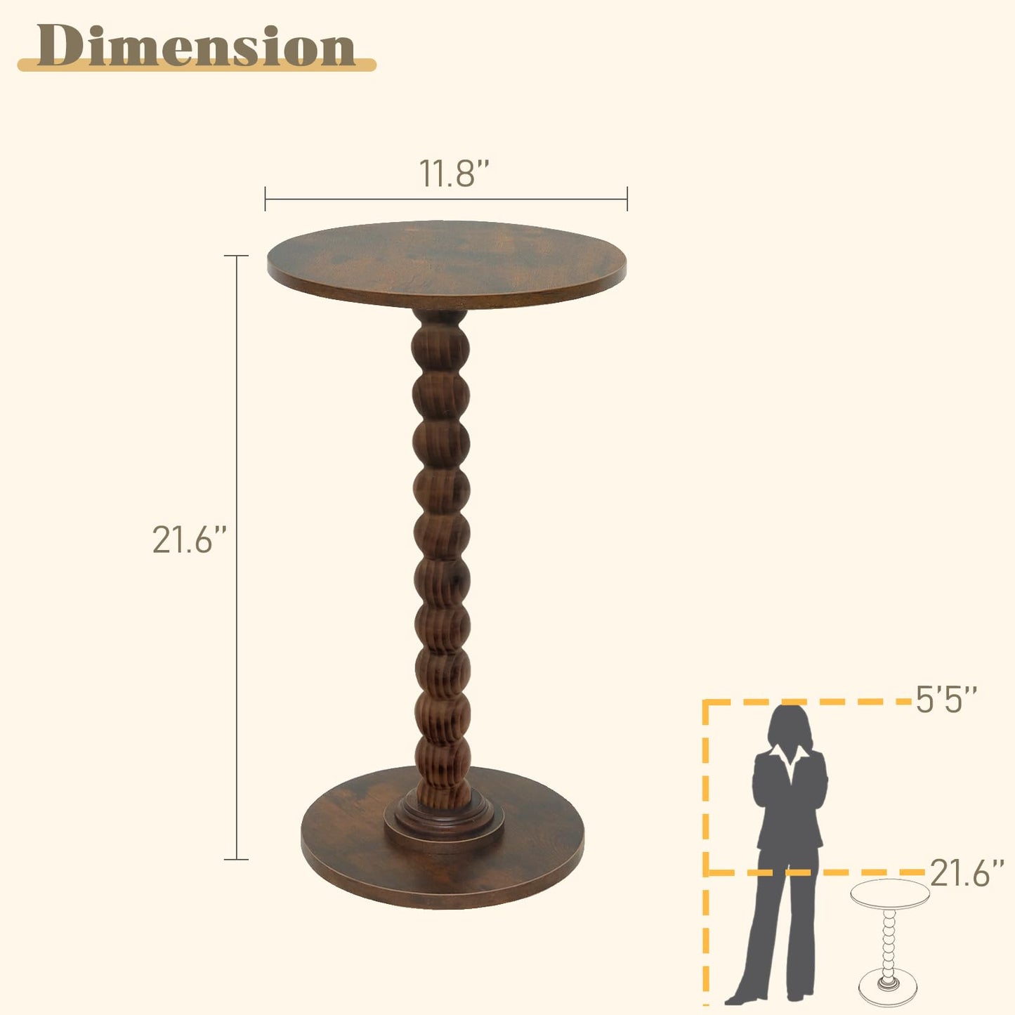 Fultyle Round Side Table, Small Drink Table for Small Spaces, Modern Accent Nightstand with Solid Wood Leg for Living Room, Bedroom, Corners, and Office (Rustic Brown)