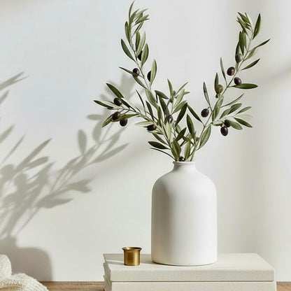 White Ceramic Vase - 7 Inch Tall - Large, Minimalist Modern Home Decor, Decorative Object - Centerpiece, Coffee Table, Living Room, Bookshelf, Office, Entryway, Console, Wedding, Flowers, Olive Plant