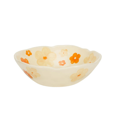 Koythin Salad Bowls, Cute Orange Flower Ceramic Bowls, Cream Yellow Serving Bowl for Pasta, Cereal, Fruit, Soup, Rice, Dishwasher and Microwave Safe (Orange Flower Set of 1)