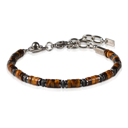 Casvia Tiger's Glow Men's Tiger Eye Chakra Bracelet, Handcrafted Hematite, Thickened Steel Wire, Adjustable Dual Clasp 6.9-8.8 Inch Gift for Men Dad Boyfriend