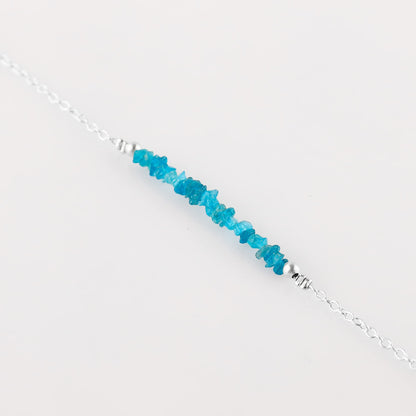 Gemimpression Handmade Neon Apatite Chips Bar Bracelet – Natural Energy Healing Crystals – Silver Plated Adjustable 8 Inch Chain – Christmas Gift
